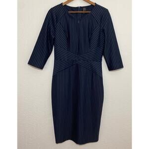 NWT Vfshow Vfemage Size M Navy Striped Sheath Dress Front Zip Dark Academia